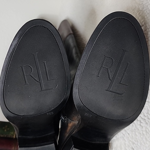 Lauren Ralph Lauren Marba Two Tone Leather Western Knee High Heeled Boots Riding - Picture 5 of 16